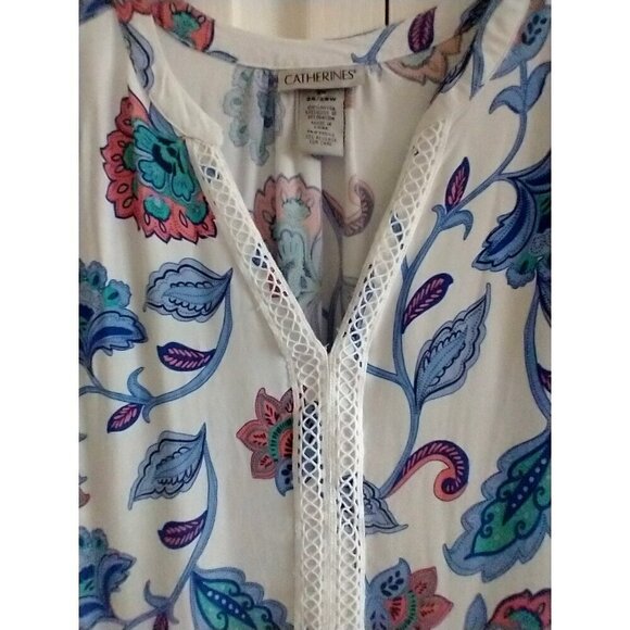 CATHERINES White Blue Floral Popover Blouse Cottagecore Peasant Boho- 3X (26/28) - Picture 3 of 10